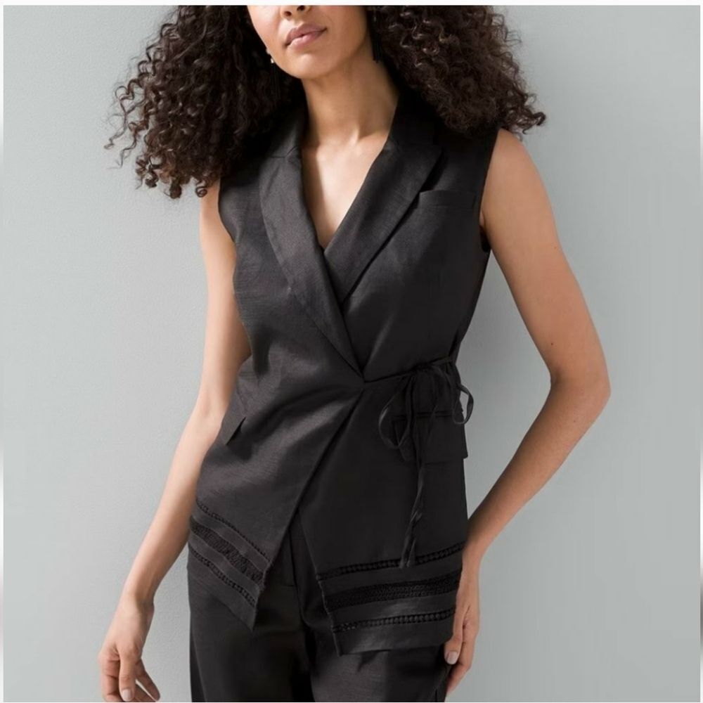 White House Black Market Tie Front Studio Vest Sz 14